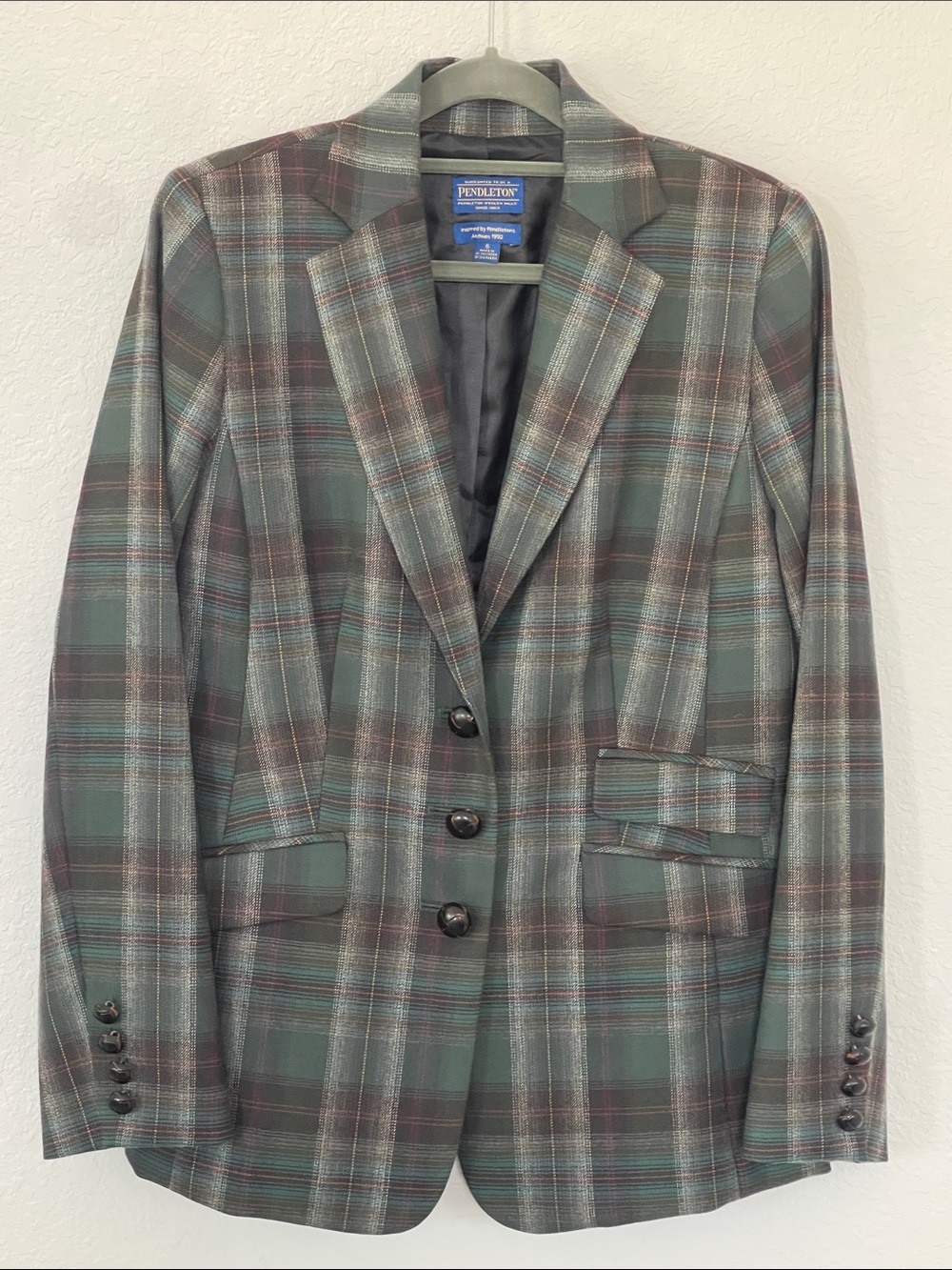Pendleton Women’s 6 100% Virgin Wool Plaid Blazer Archives 1992 Green